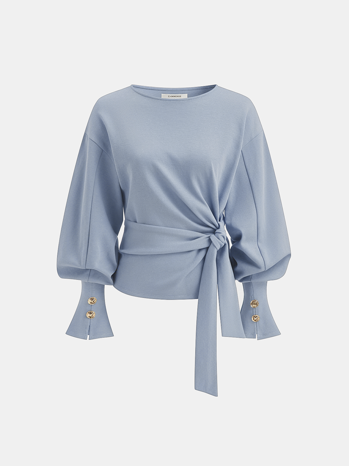 Knot Twist Detail Balloon Sleeve Cozy Sweatshirt