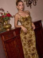 Floral Jacquard Pattern Maxi Dress with Cami Straps