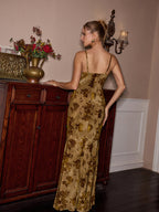 Floral Jacquard Pattern Maxi Dress with Cami Straps