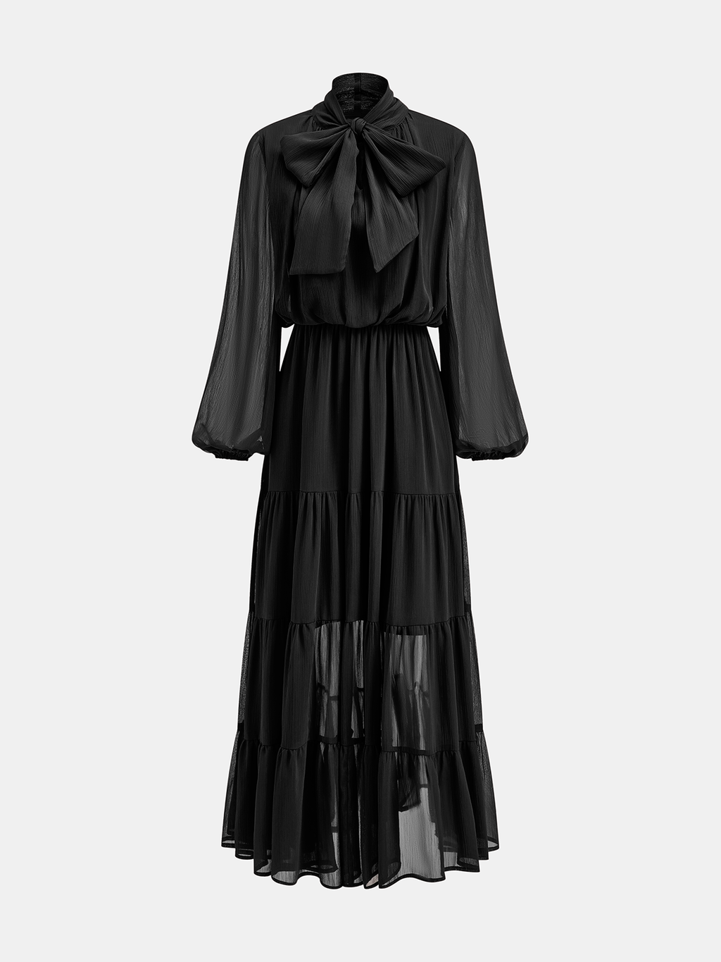 Long Sleeve Maxi Dress with Chiffon Bow Detail