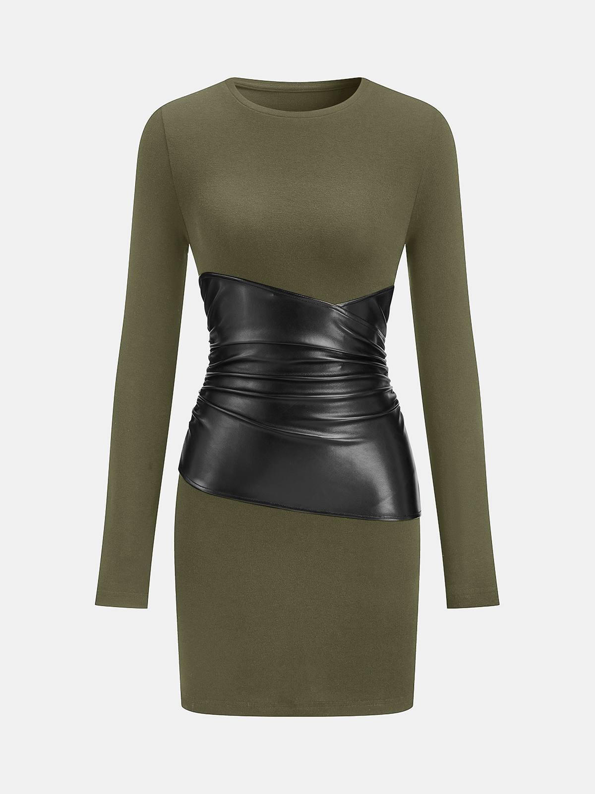 Knit Dress with PU Leather Panels, Long Sleeve