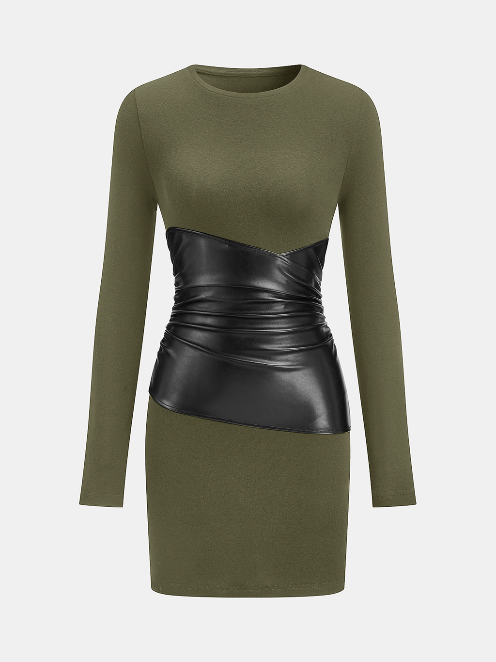 PU Leather Accent Long Sleeve Knitted Dress