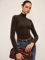 Mock Neck Long-Sleeve T-Shirt with Seam Detail