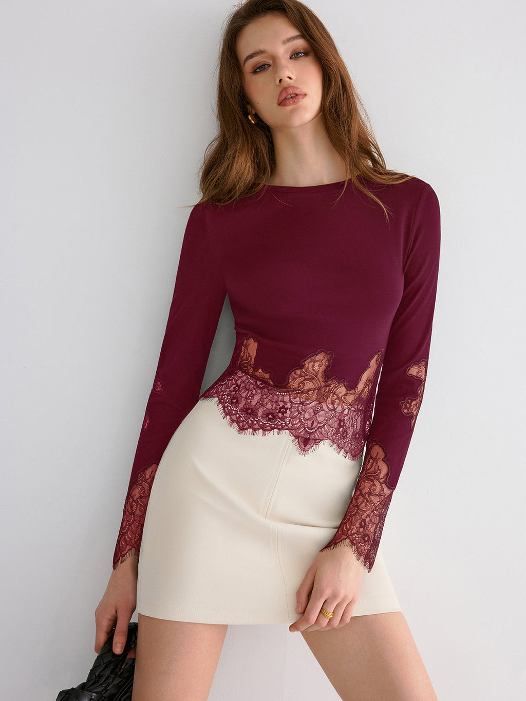 Long Sleeve Top with Delicate Lace Hem Detail