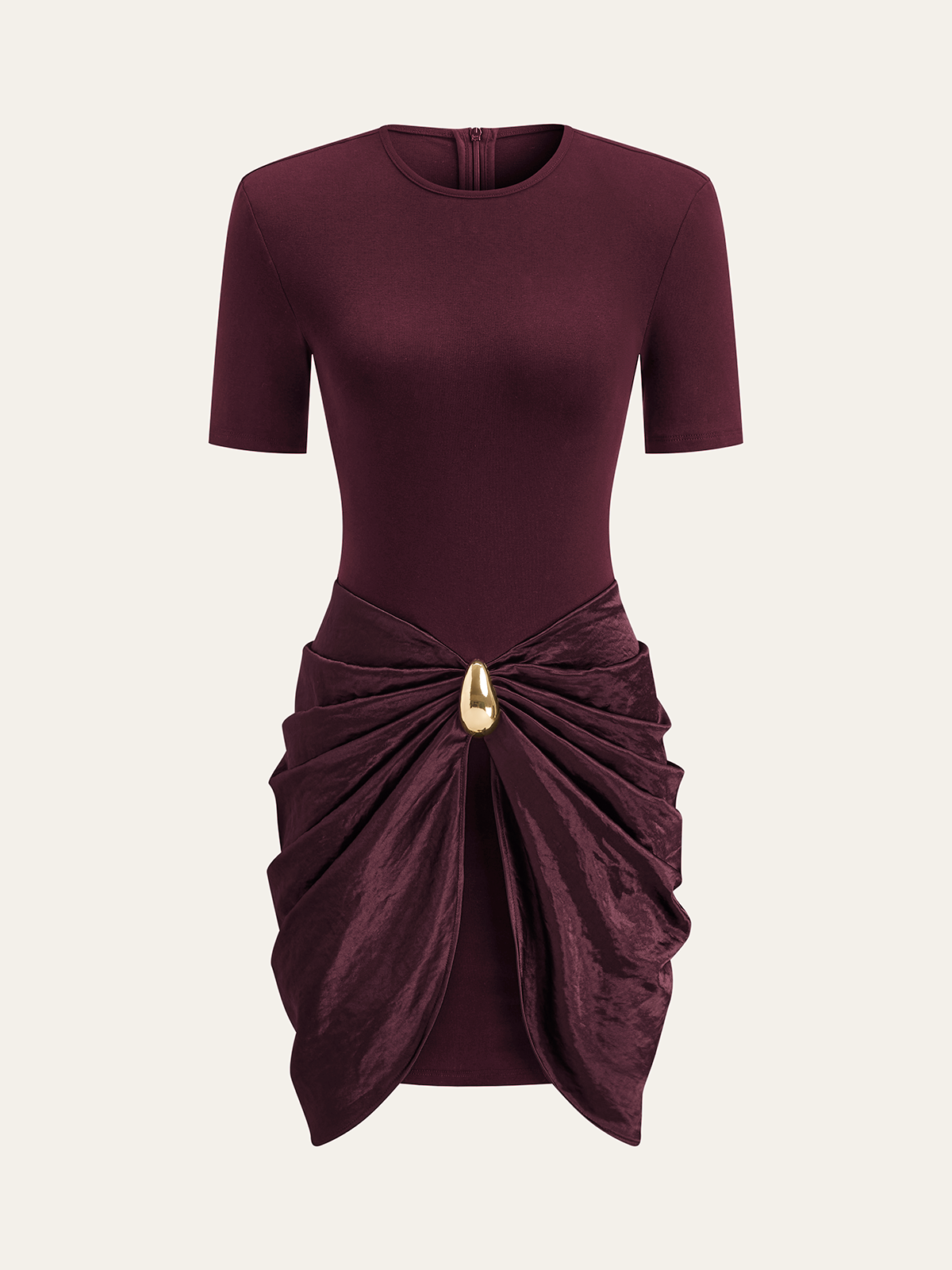 Short Sleeve Dress with Ruched Detail and Metal Buckle
