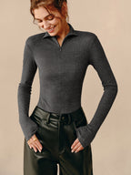 Zip-Up Turtleneck with Ribbed Texture T-Shirt
