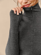 Zip-Up Turtleneck with Ribbed Texture T-Shirt