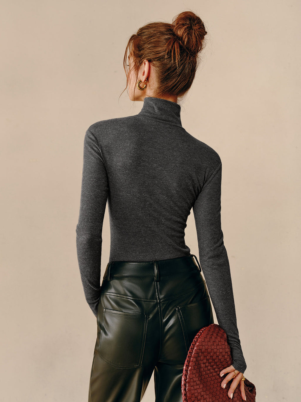 Zip-Up Turtleneck with Ribbed Texture T-Shirt