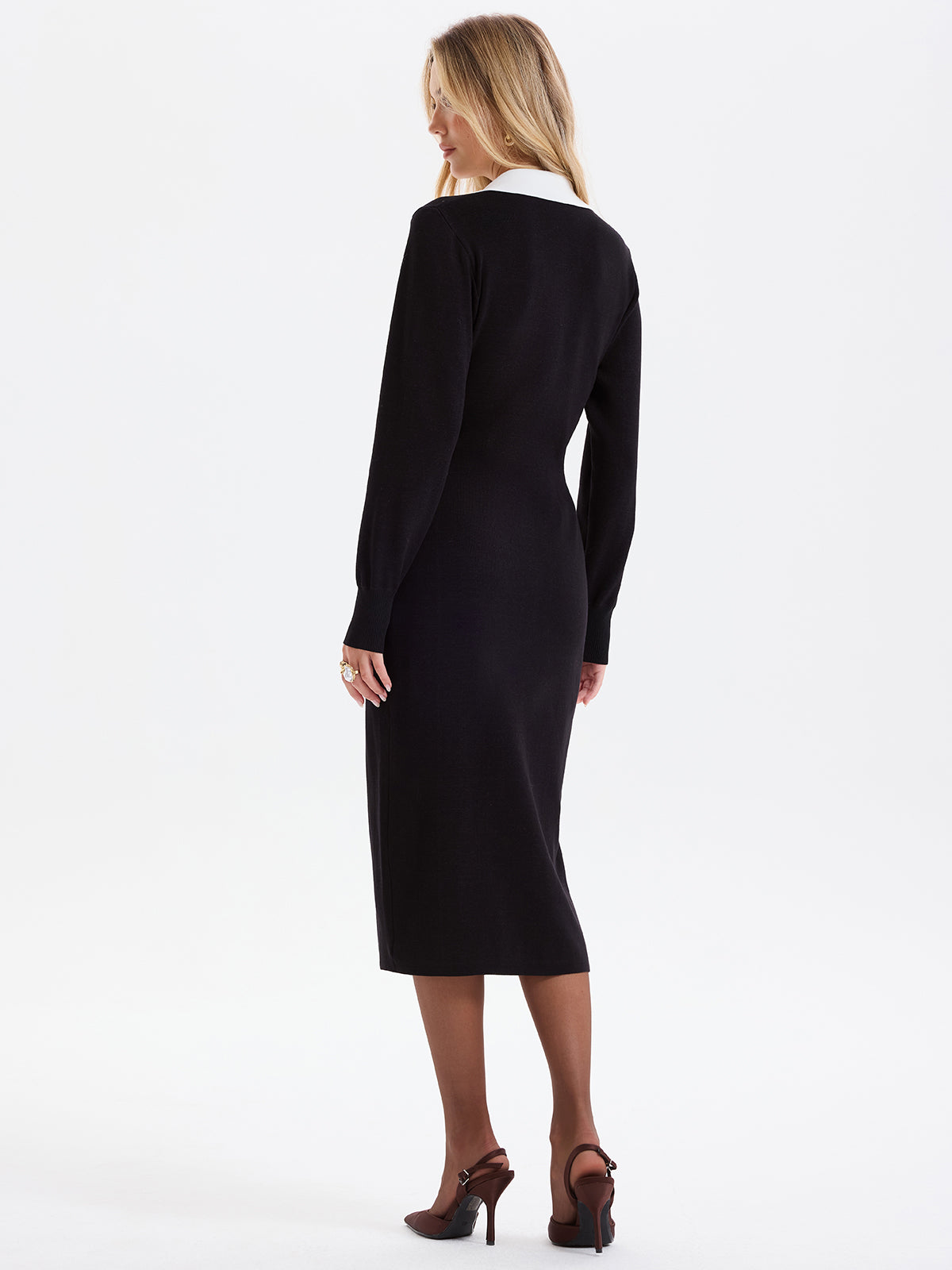 Contrast Trim Shirt Dress with Split Hem Pockets