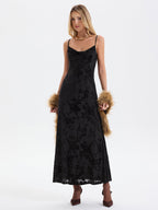 Cami Maxi Dress with Flocked Floral Mesh Detail