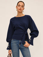 Knot Twist Detail Balloon Sleeve Cozy Sweatshirt