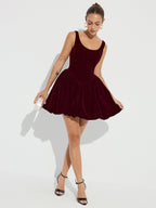 Velvet Mini Dress with Bubble Hem and Straps