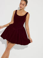 Velvet Mini Dress with Bubble Hem and Straps