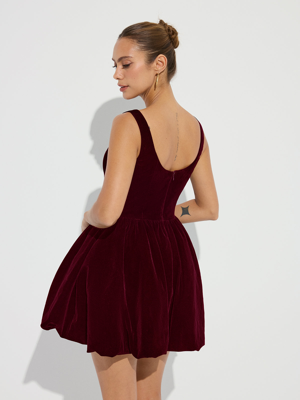Velvet Mini Dress with Bubble Hem and Straps