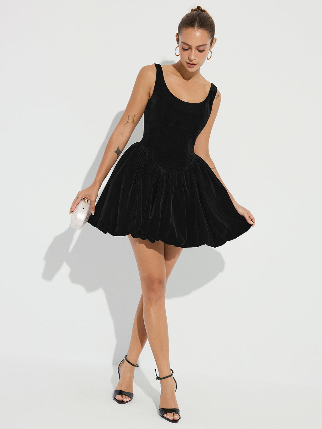 Velvet Mini Dress with Bubble Hem and Straps