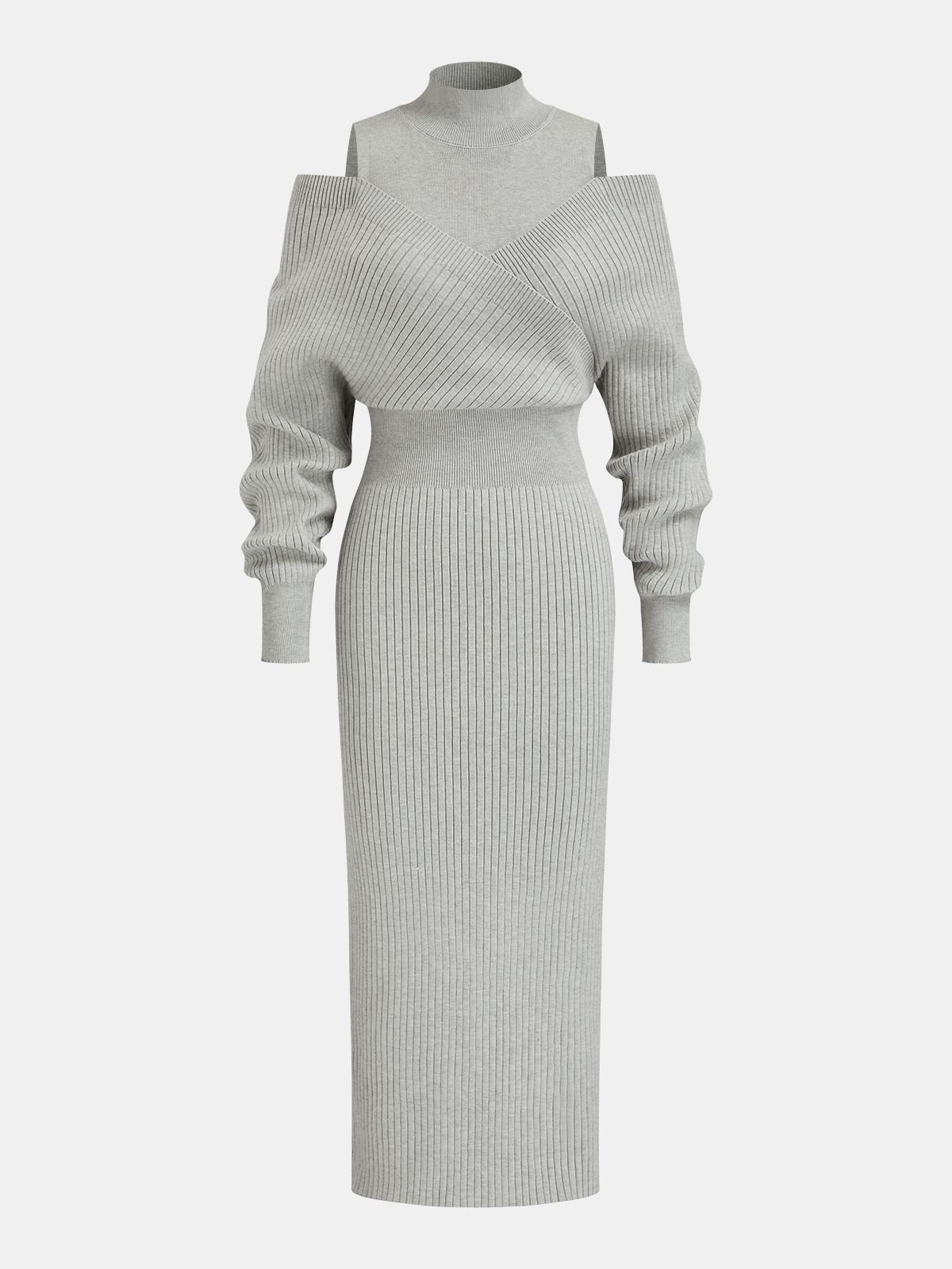 Off-Shoulder Ribbed Midi Dress with Waist Definition