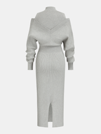 Off-Shoulder Ribbed Midi Dress with Waist Definition