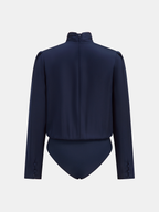 Mock Neck Twisted Front Satin Long-Sleeve Bodysuit