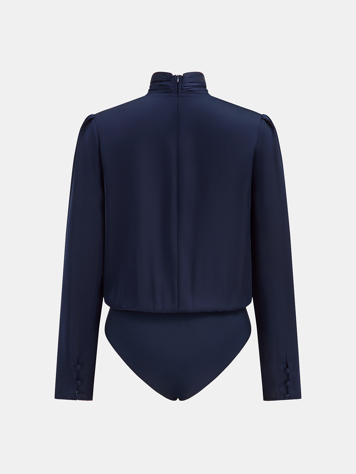 Mock Neck Twisted Front Satin Long-Sleeve Bodysuit
