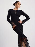 Ribbed Knit Midi Dress with Lace Trim Detail
