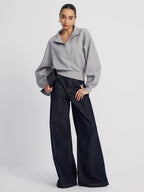 Half-Zip Cropped Sweatshirt in Oversized Fit