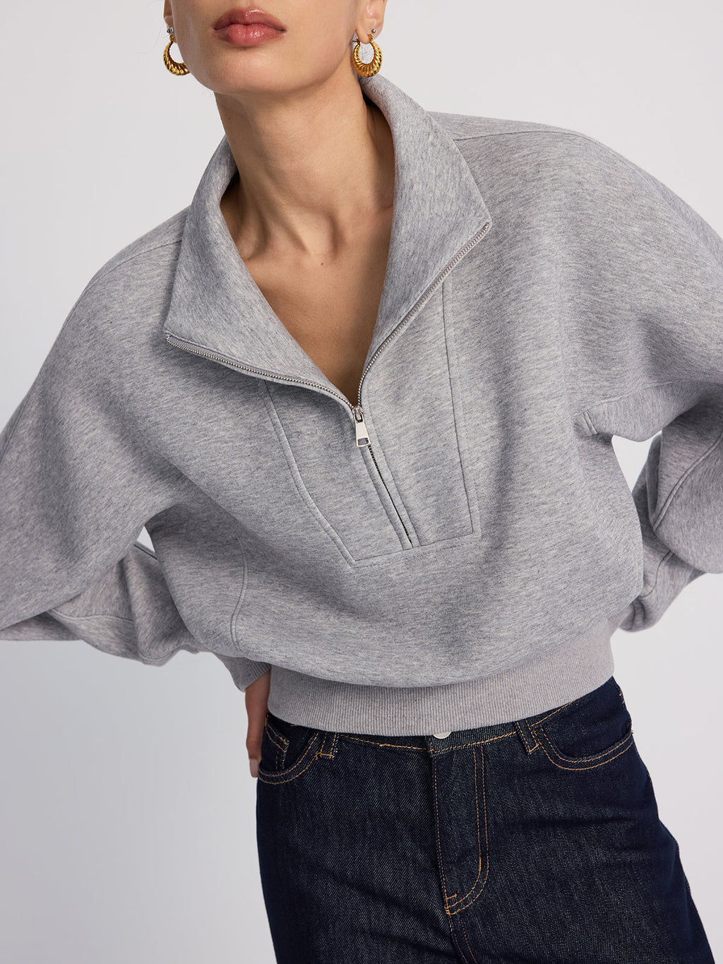 Half-Zip Cropped Sweatshirt in Oversized Fit