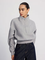 Half-Zip Cropped Sweatshirt in Oversized Fit