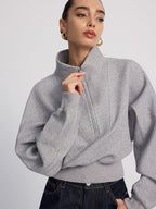 Half-Zip Cropped Sweatshirt in Oversized Fit
