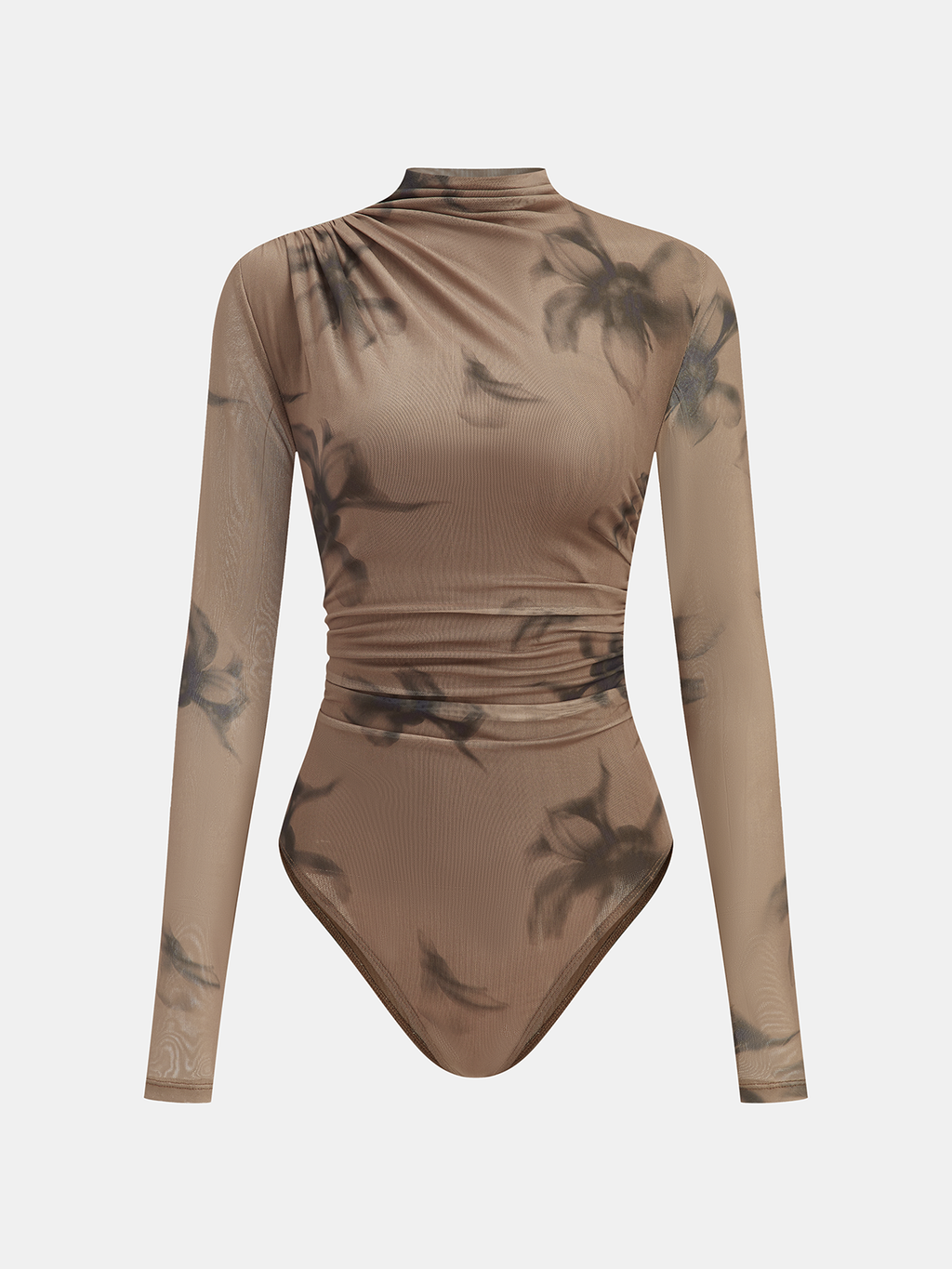 Gradient Ruched Long Sleeve Bodysuits with Print Design