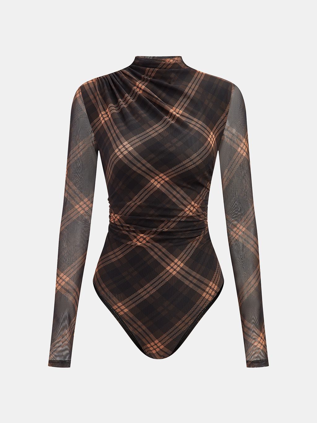 Gradient Ruched Long Sleeve Bodysuits with Print Design