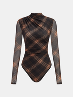 Gradient Ruched Long Sleeve Bodysuits with Print Design