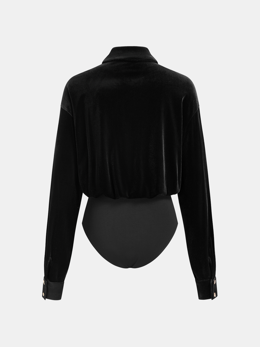 Velvet Bodysuit with Collar and Button Front Detail
