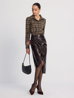 Plaid Bodysuit with Collar and Puff Sleeves