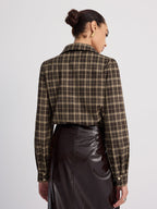 Plaid Bodysuit with Collar and Puff Sleeves