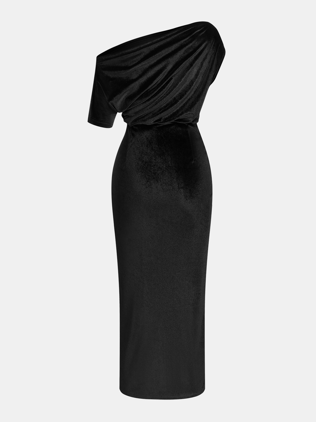 Elegant One-Shoulder Velvet Dress with Ruched Detailing