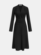 V-Neck Shirt Dress with Ruched Waist and Slit
