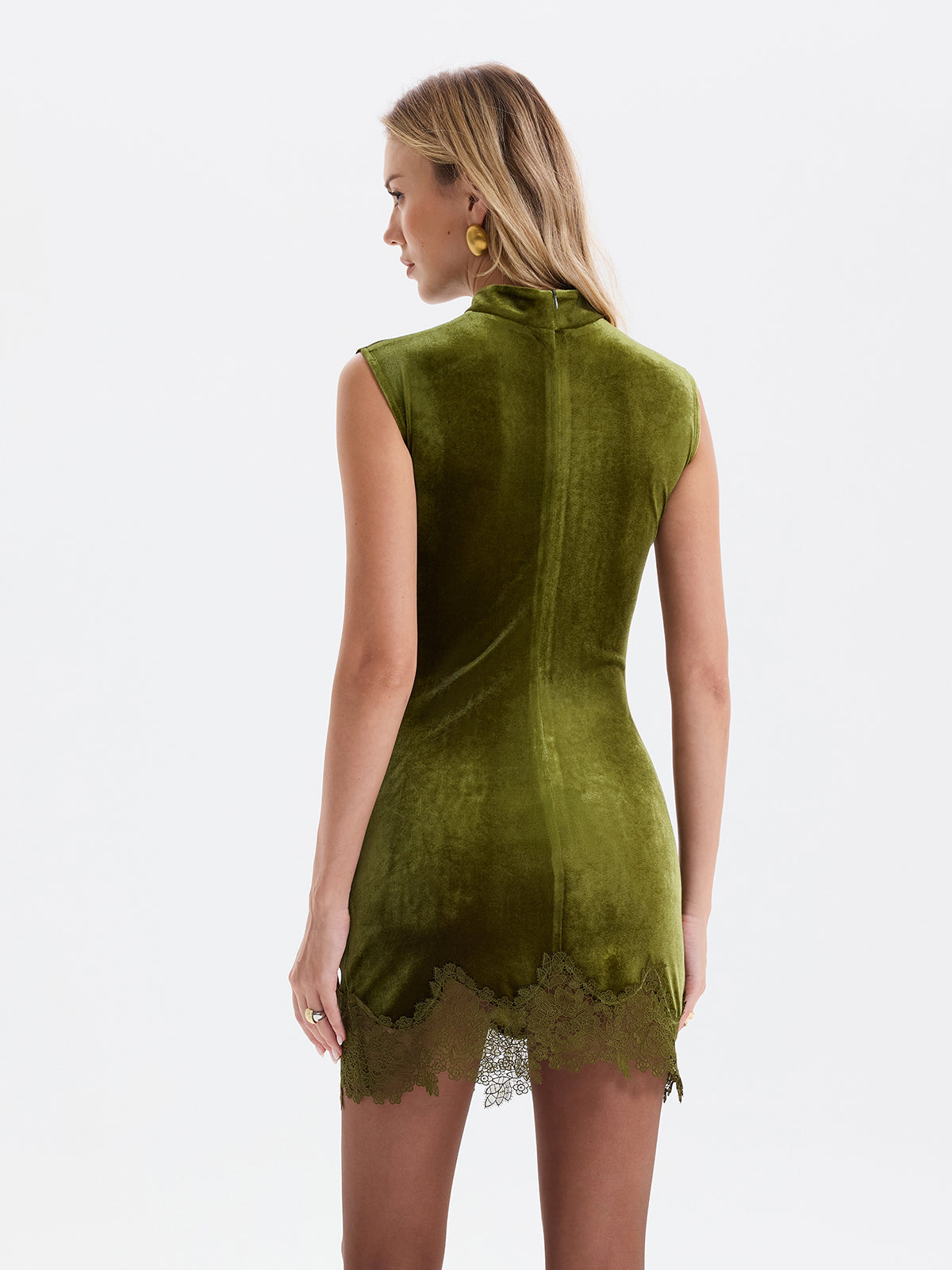 Velvet Mini Dress with Lace Trim and Ruching