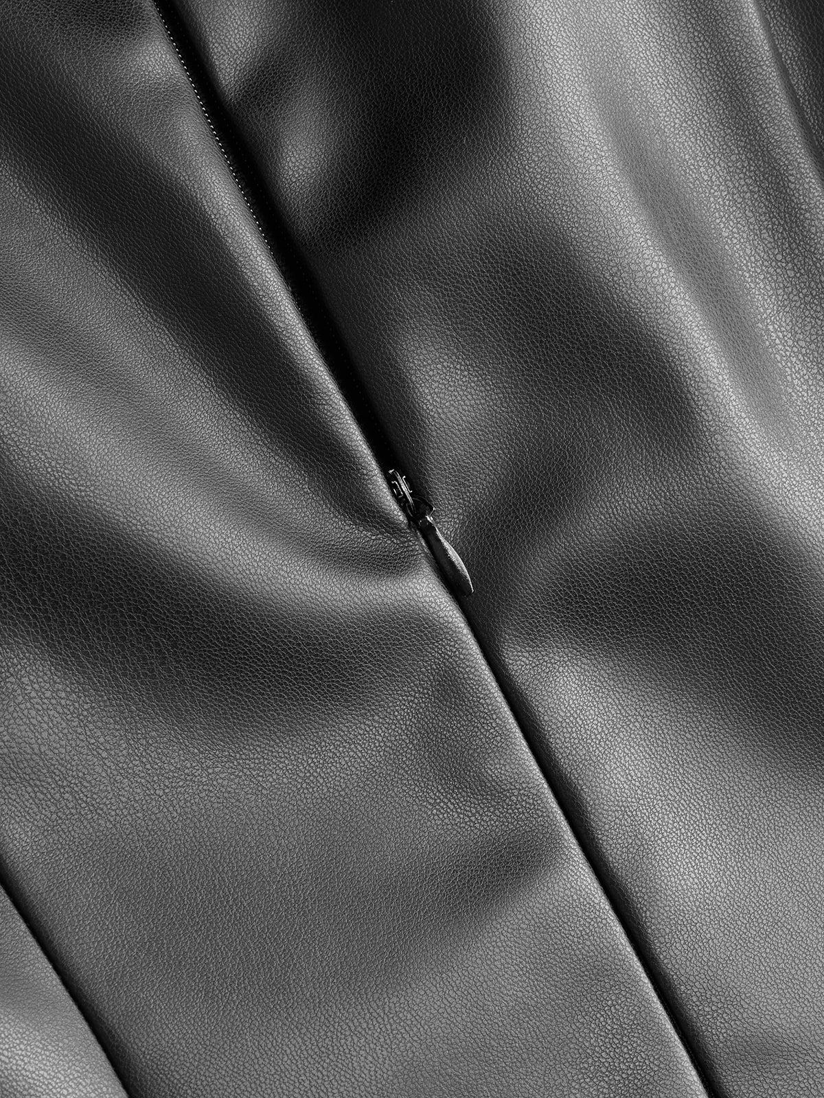 Faux Leather Accent Dress with Tie Waist and Slit