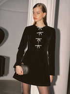 Velvet Mini Dress with Crystal Bow Detail