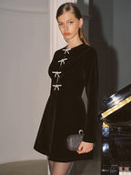 Velvet Mini Dress with Crystal Bow Detail