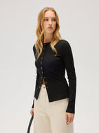 Slim Ribbed Button-Front Fitted Top