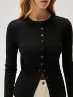 Slim Ribbed Button-Front Fitted Top