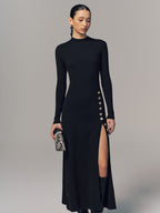 Rib-Knit Maxi Dress with Side Slit Detail