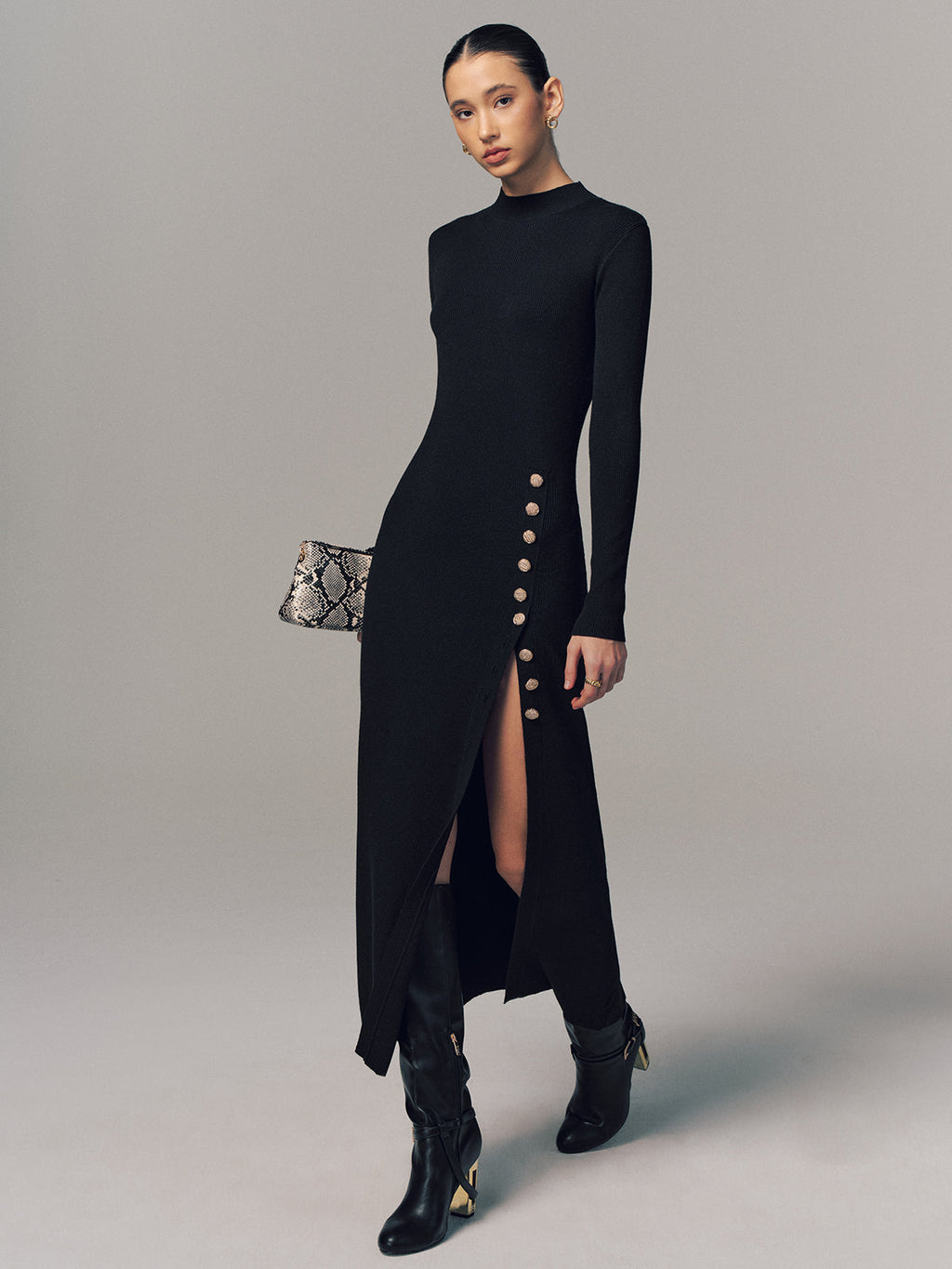 Rib-Knit Maxi Dress with Side Slit Detail