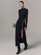 Rib-Knit Maxi Dress with Side Slit Detail