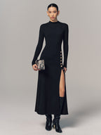 Rib-Knit Maxi Dress with Side Slit Detail