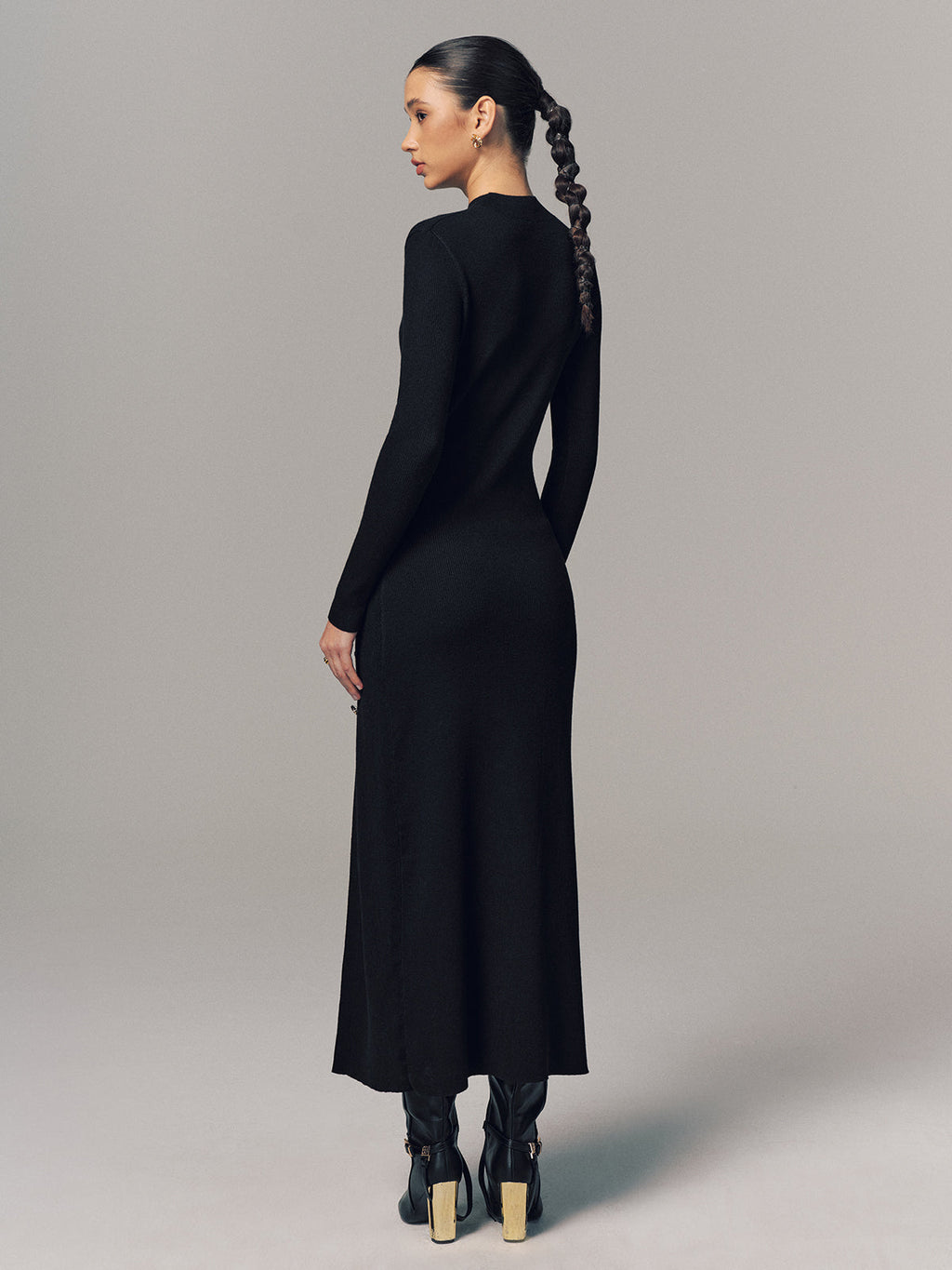 Rib-Knit Maxi Dress with Side Slit Detail