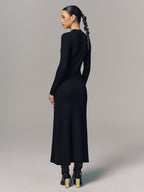 Rib-Knit Maxi Dress with Side Slit Detail