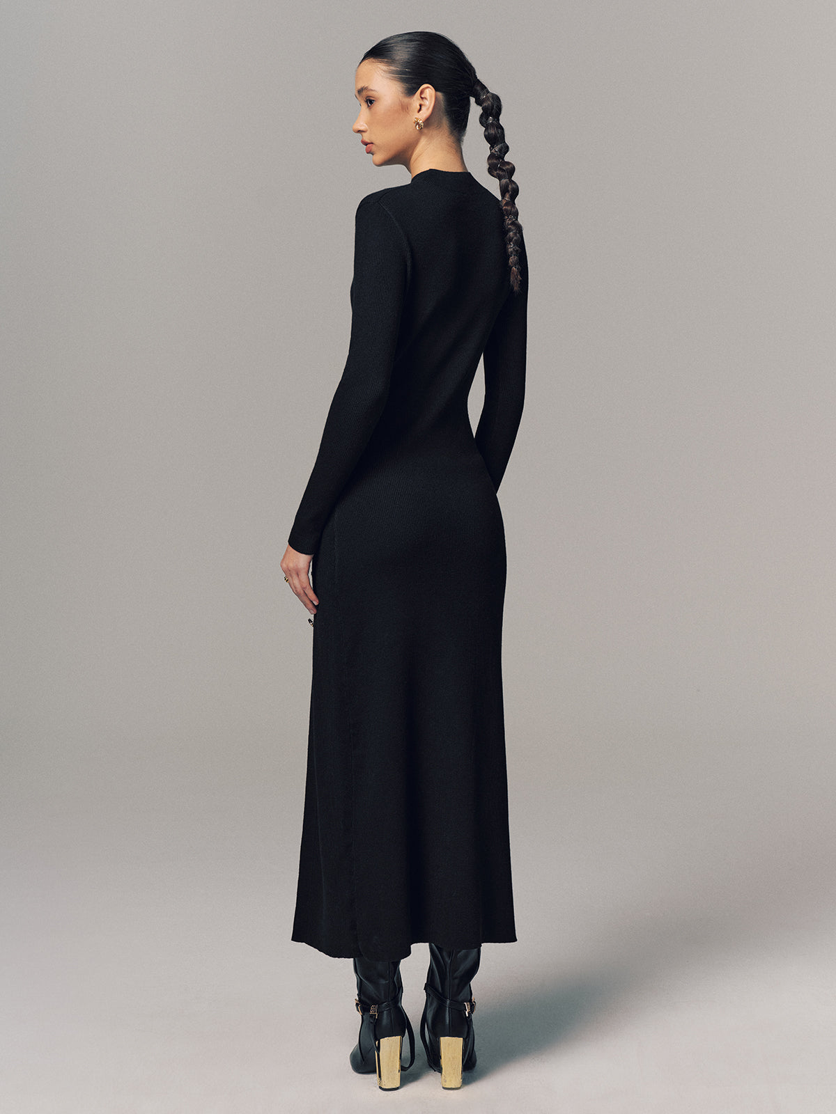 Rib-Knit Maxi Dress with Side Slit Detail