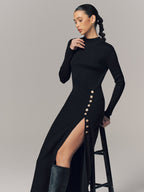 Rib-Knit Maxi Dress with Side Slit Detail